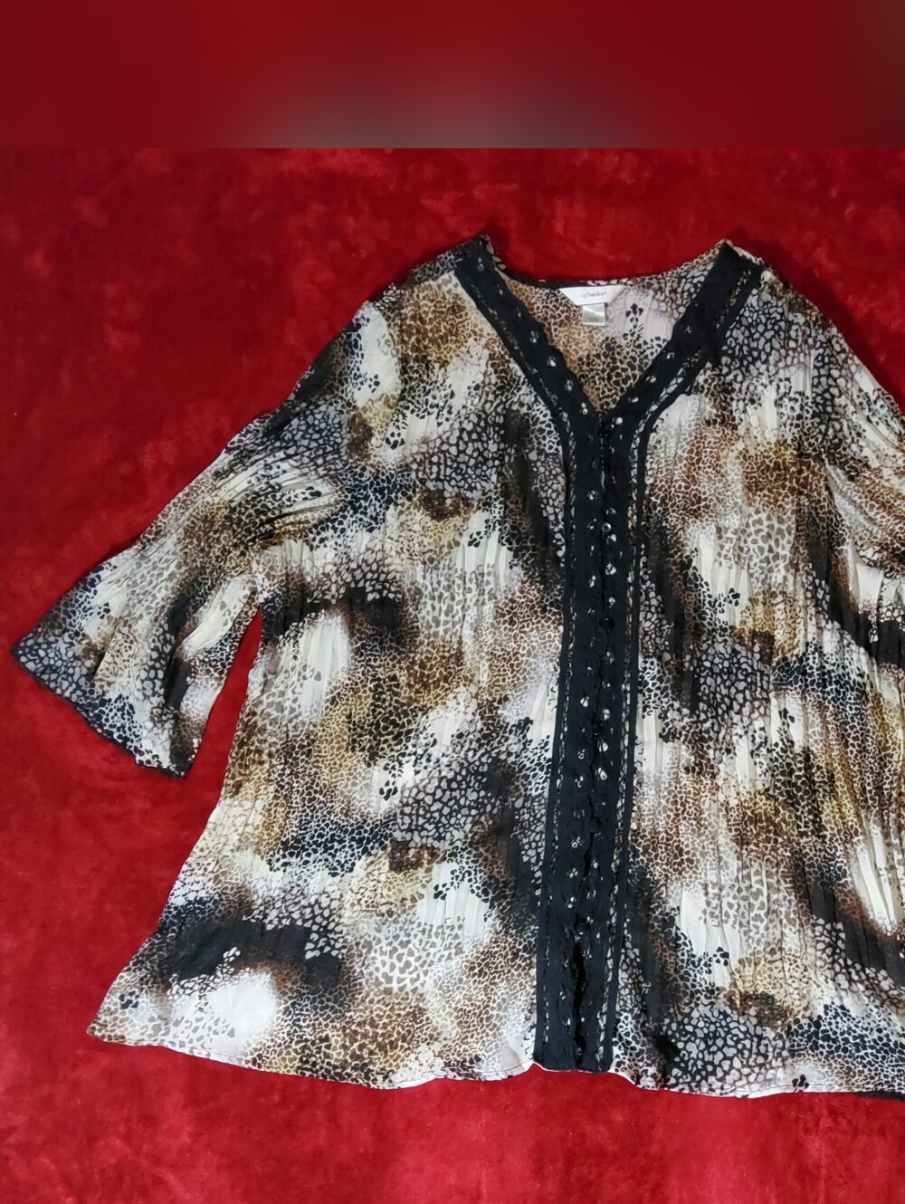 CJ Christopher & Banks Tunic Top Animal Print V-Neck Pleated Stretch Women's 3X